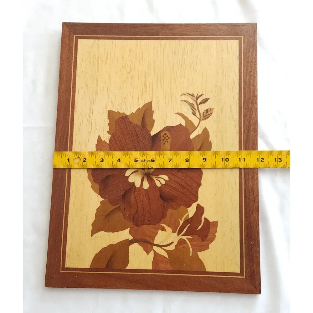 Wood Marquetry Inlay Wall Art Tropical Hibiscus Flower  16